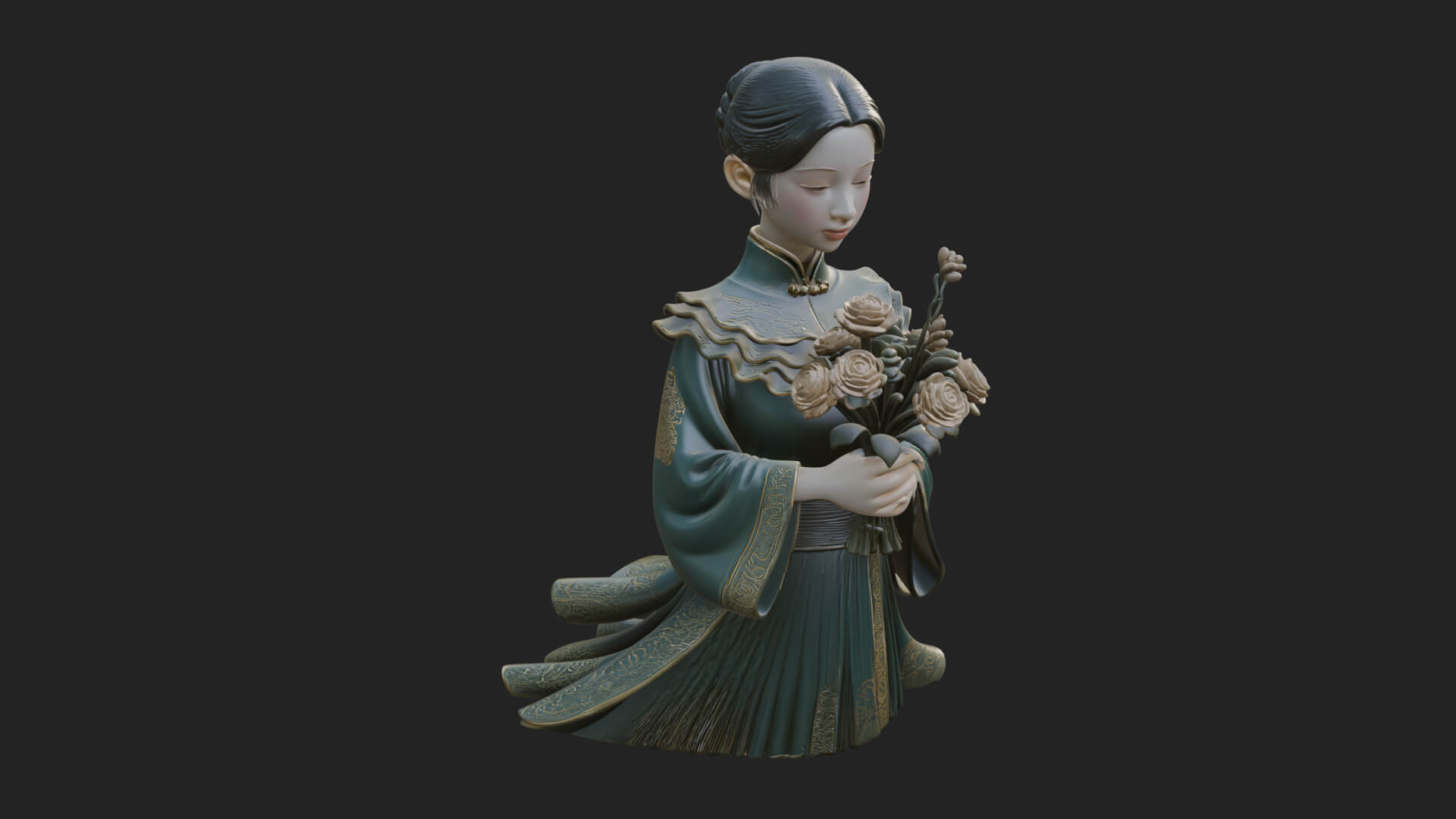 Lady with Flower Basket Statue Design 6 3D Print Model 3D Model