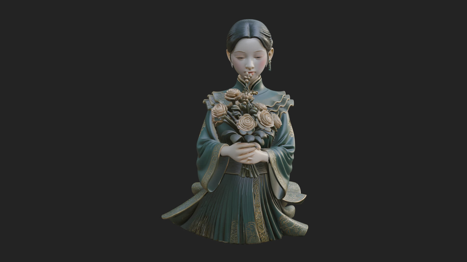 Lady with Flower Basket Statue Design 6 3D Print Model 3D Model