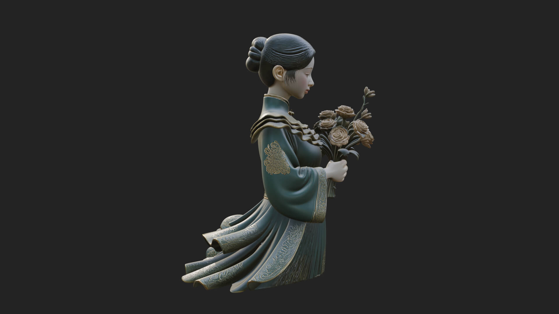 Lady with Flower Basket Statue Design 6 3D Print Model 3D Model