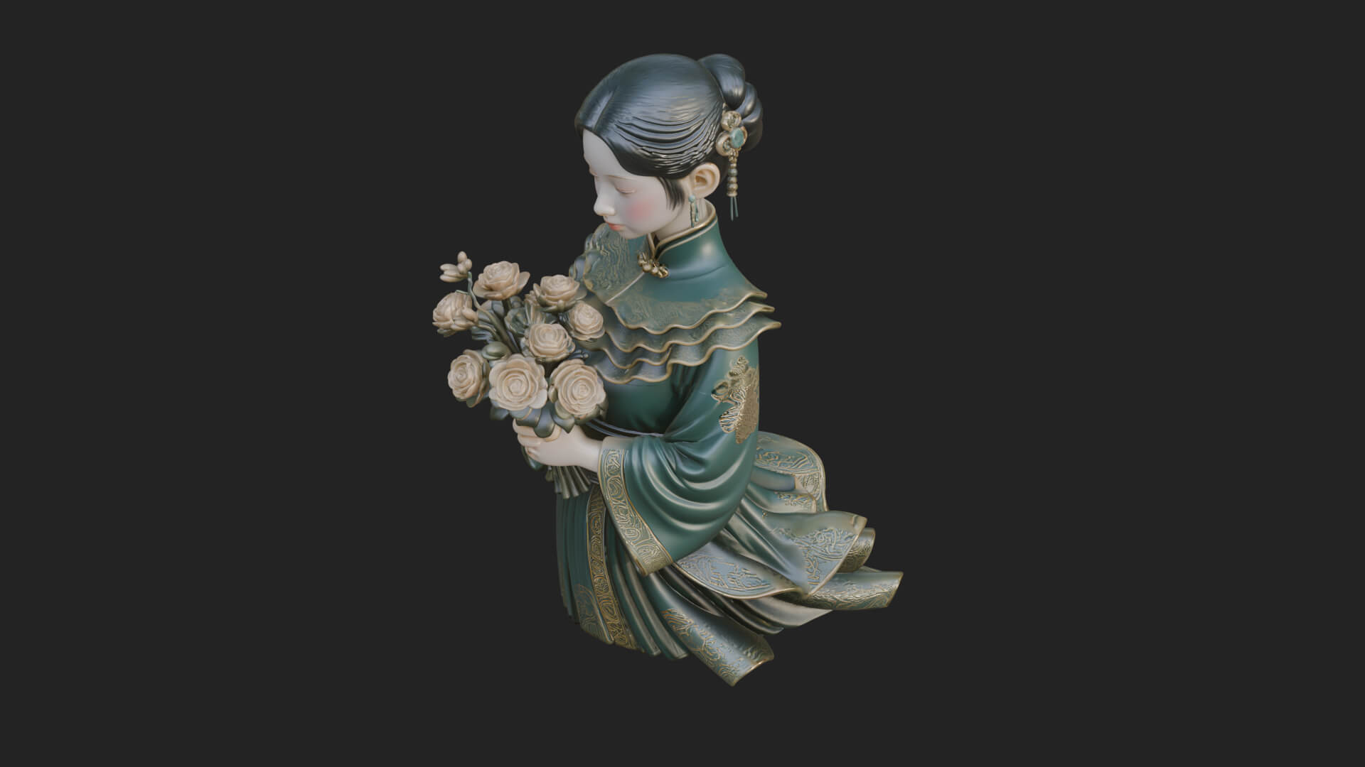 Lady with Flower Basket Statue Design 6 3D Print Model 3D Model