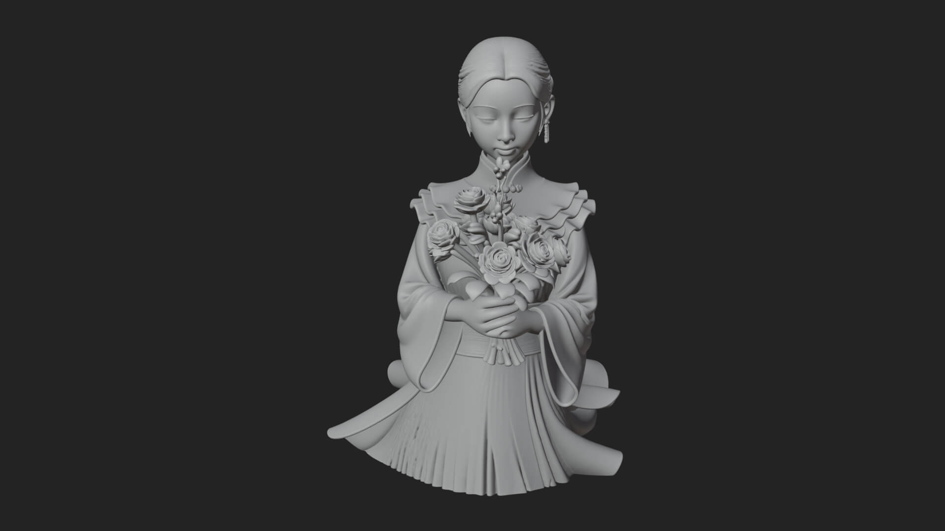 Lady with Flower Basket Statue Design 6 3D Print Model 3D Model