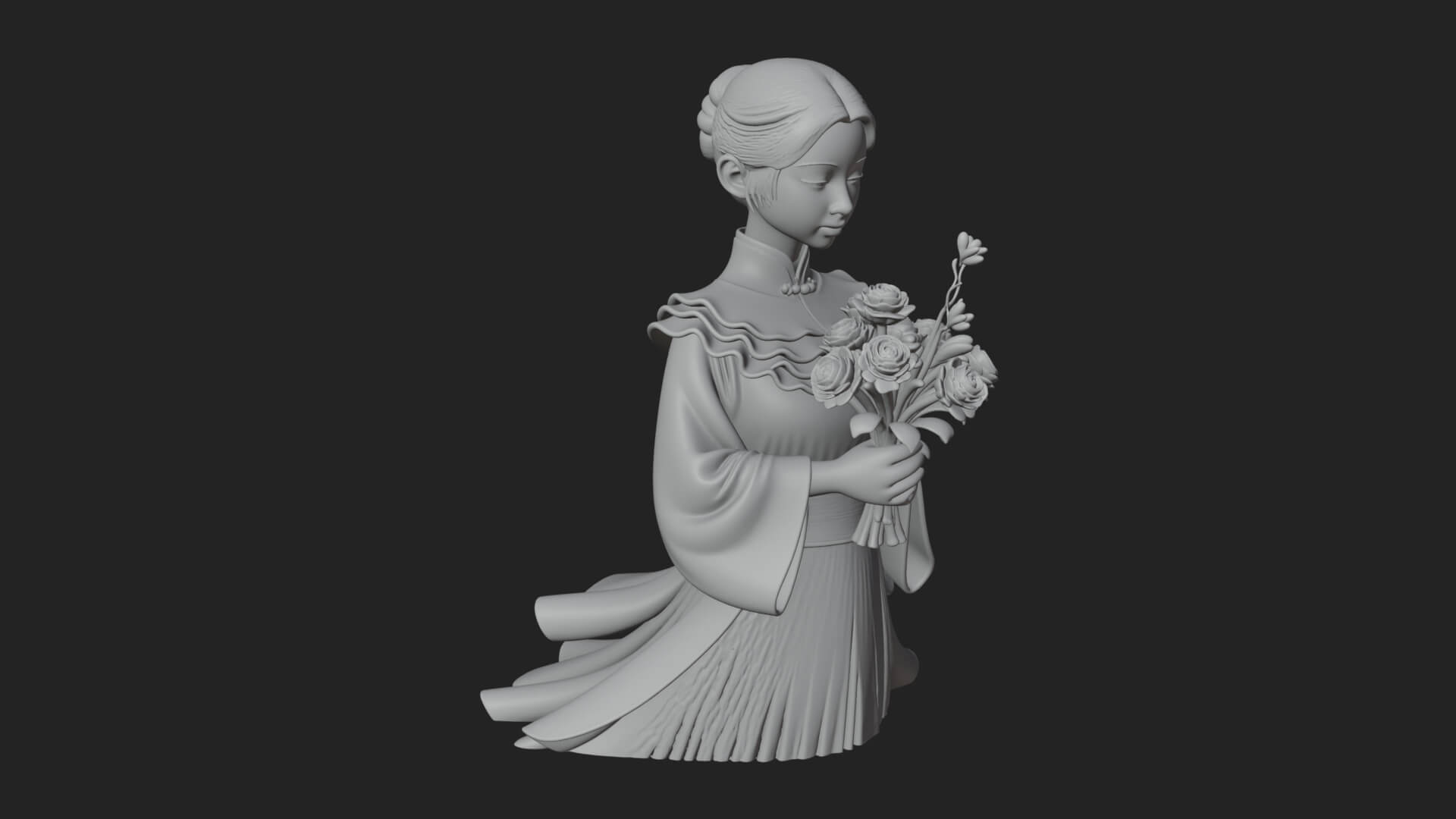 Lady with Flower Basket Statue Design 6 3D Print Model 3D Model