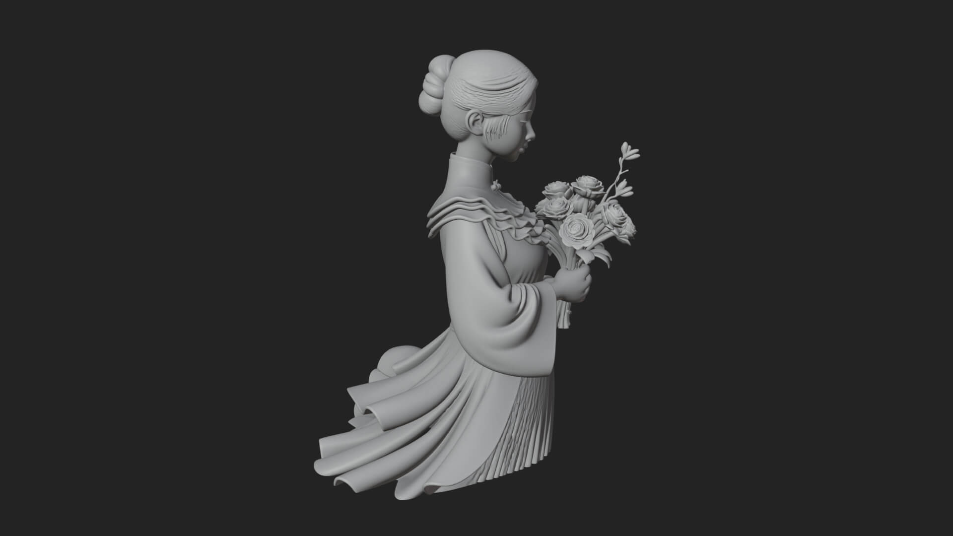 Lady with Flower Basket Statue Design 6 3D Print Model 3D Model