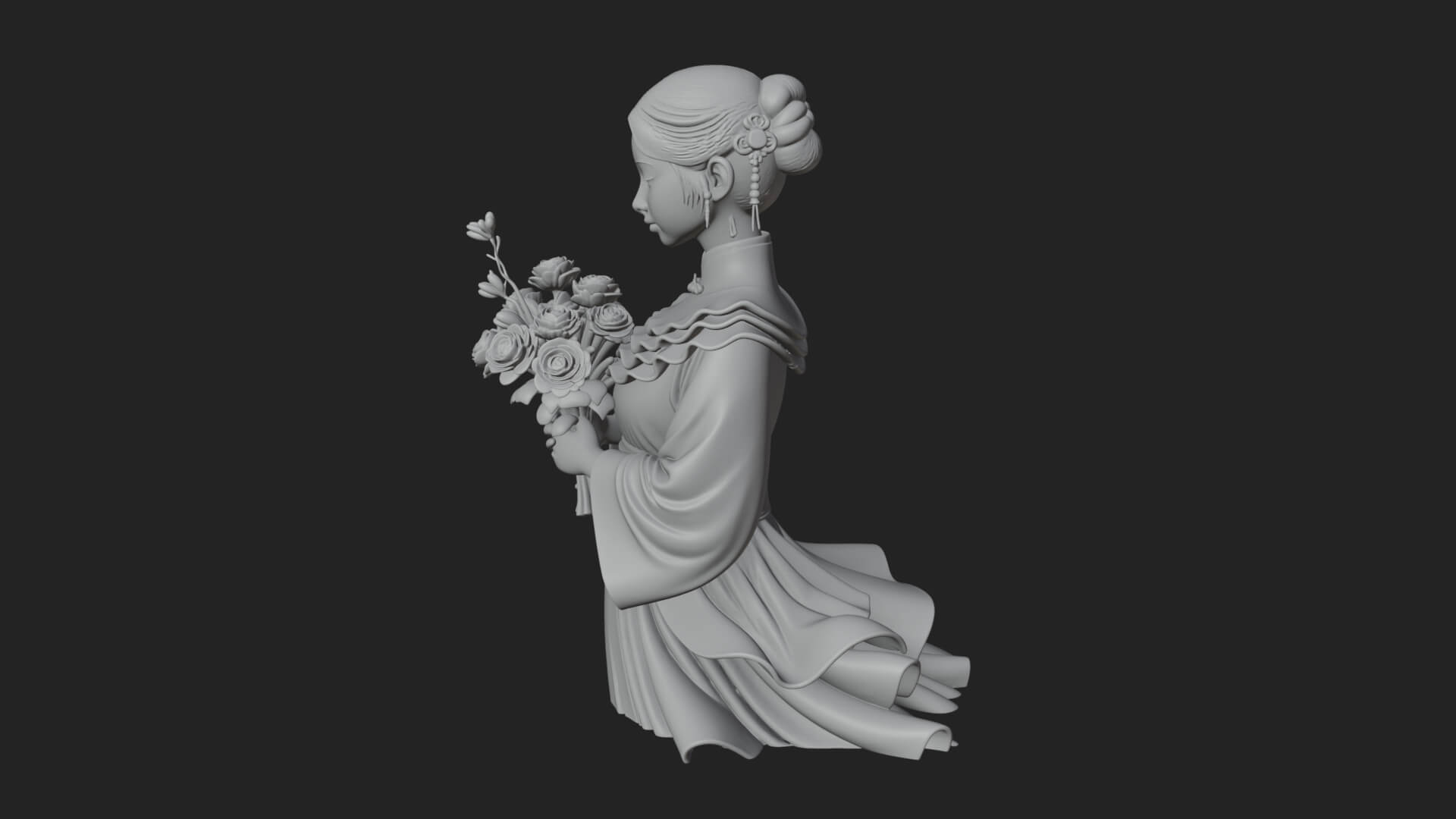 Lady with Flower Basket Statue Design 6 3D Print Model 3D Model