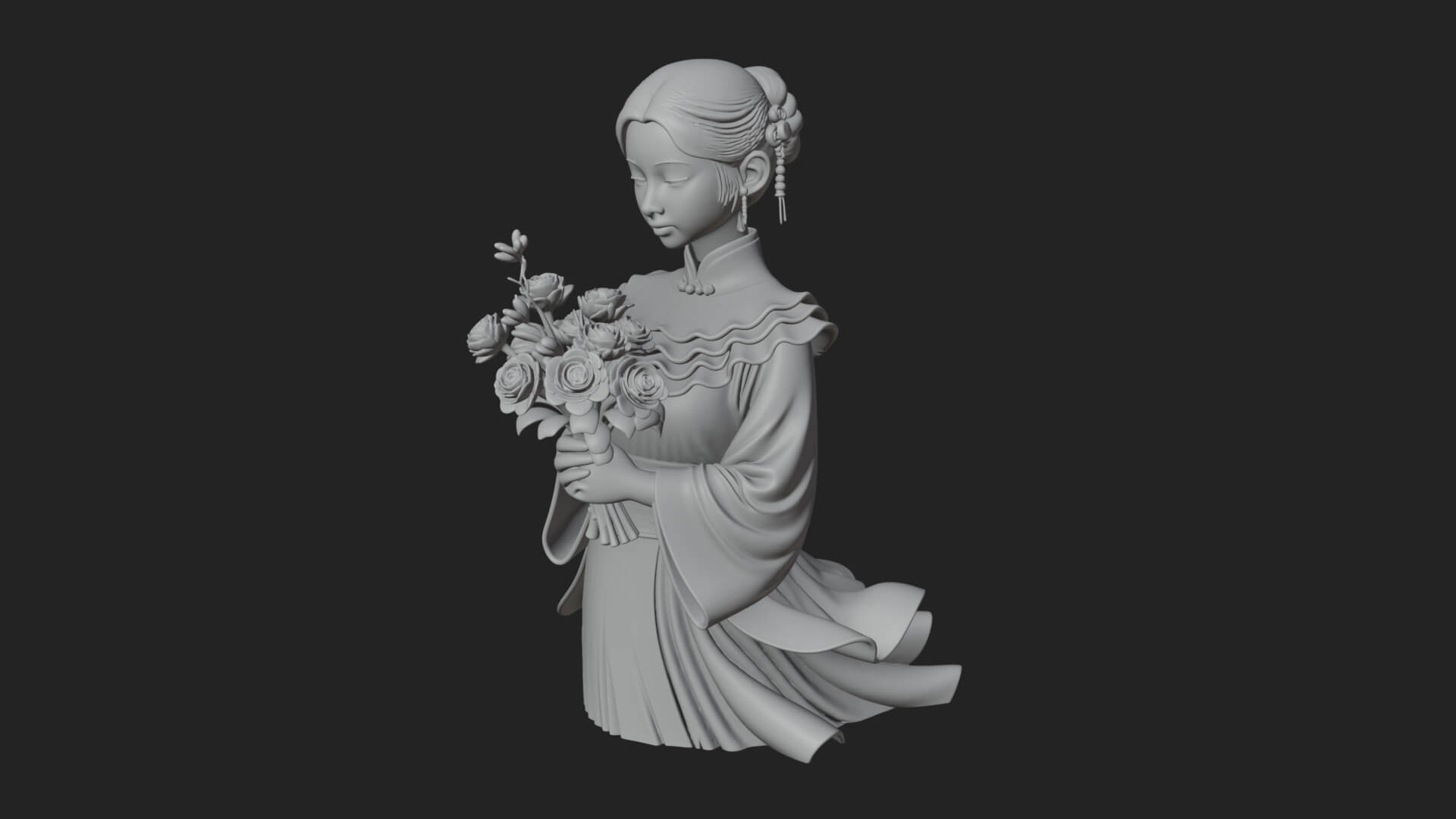 Lady with Flower Basket Statue Design 6 3D Print Model 3D Model