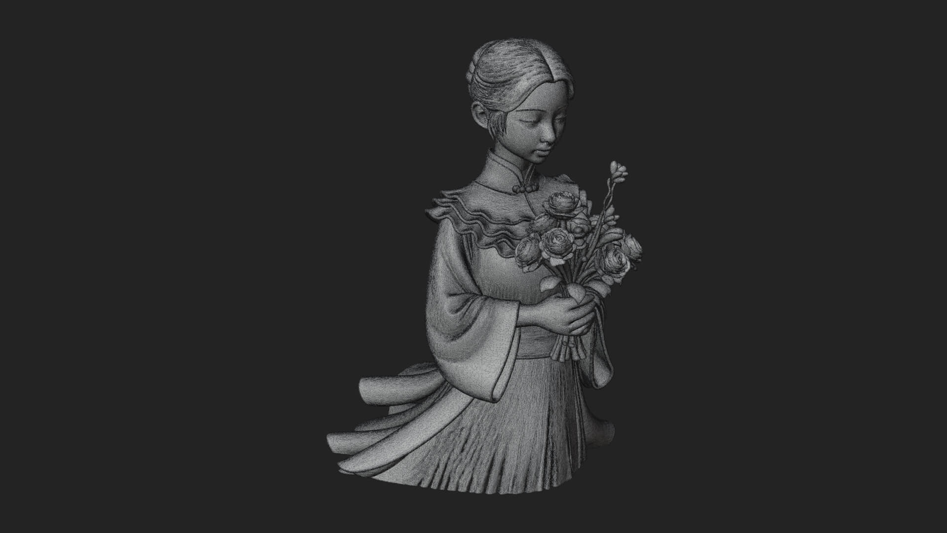 Lady with Flower Basket Statue Design 6 3D Print Model 3D Model