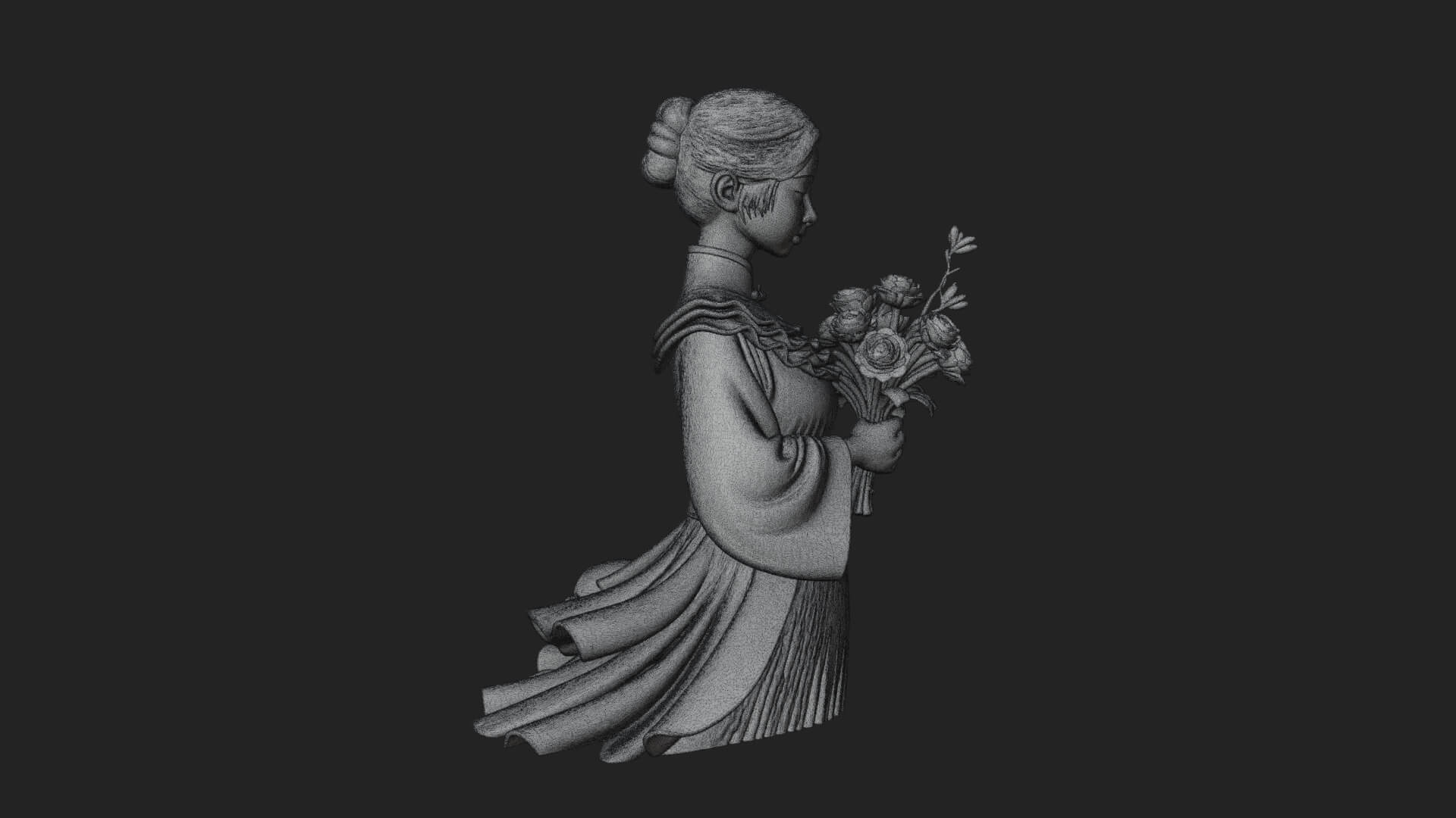 Lady with Flower Basket Statue Design 6 3D Print Model 3D Model