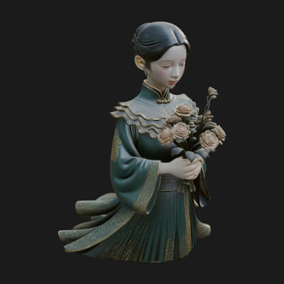 Lady with Flower Basket Statue Design 6 3D Print Model
