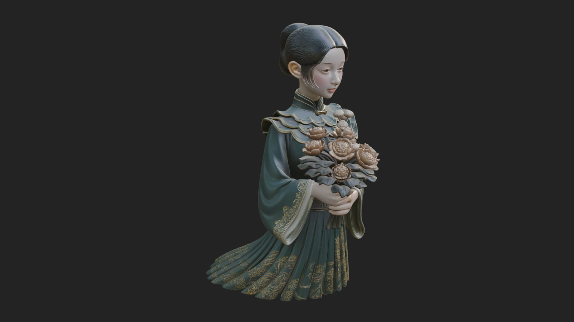 Lady with Flower Basket Statue Design 7 3D Print Model 3D Model