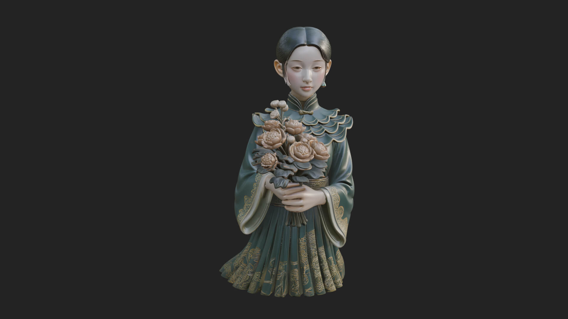 Lady with Flower Basket Statue Design 7 3D Print Model 3D Model