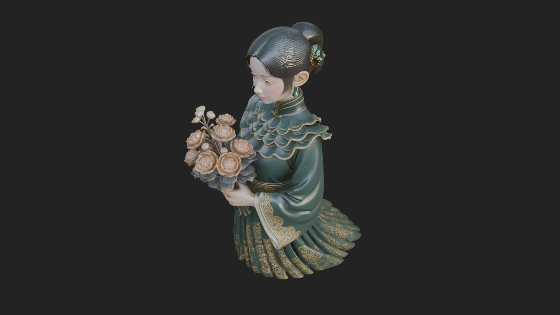 Lady with Flower Basket Statue Design 7 3D Print Model 3D Model