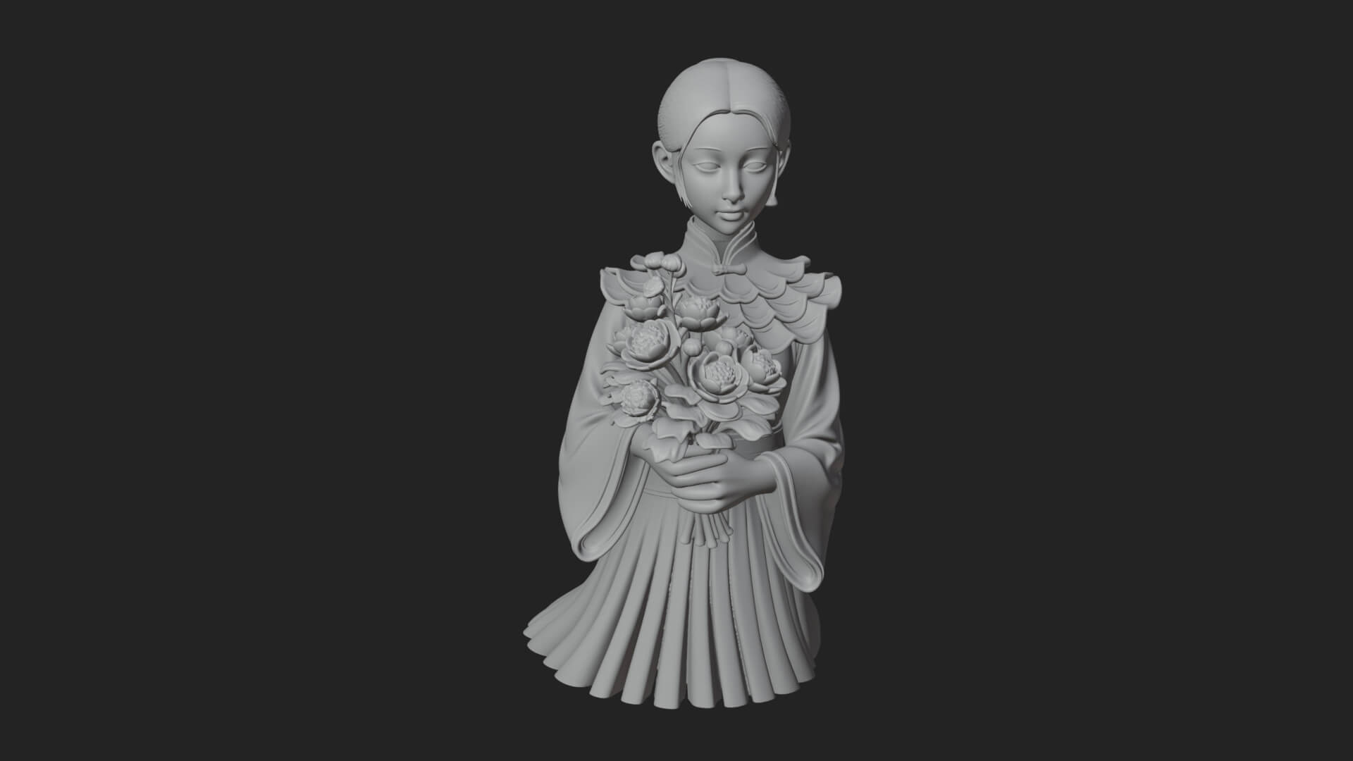 Lady with Flower Basket Statue Design 7 3D Print Model 3D Model