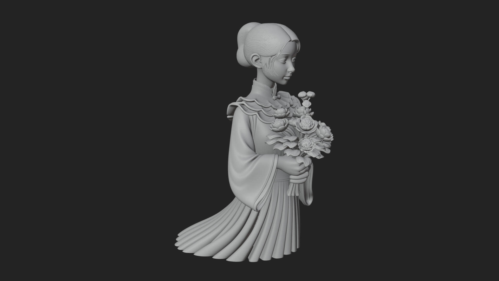 Lady with Flower Basket Statue Design 7 3D Print Model 3D Model