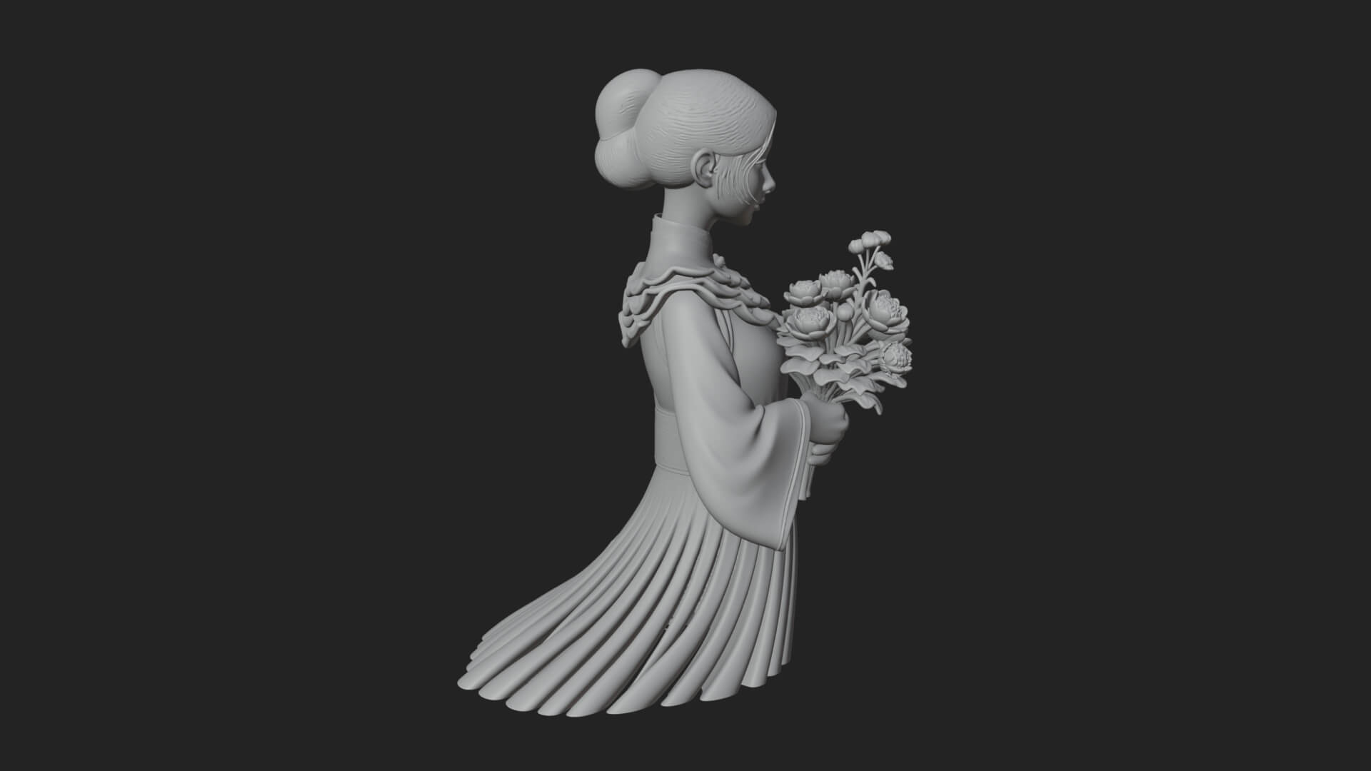 Lady with Flower Basket Statue Design 7 3D Print Model 3D Model