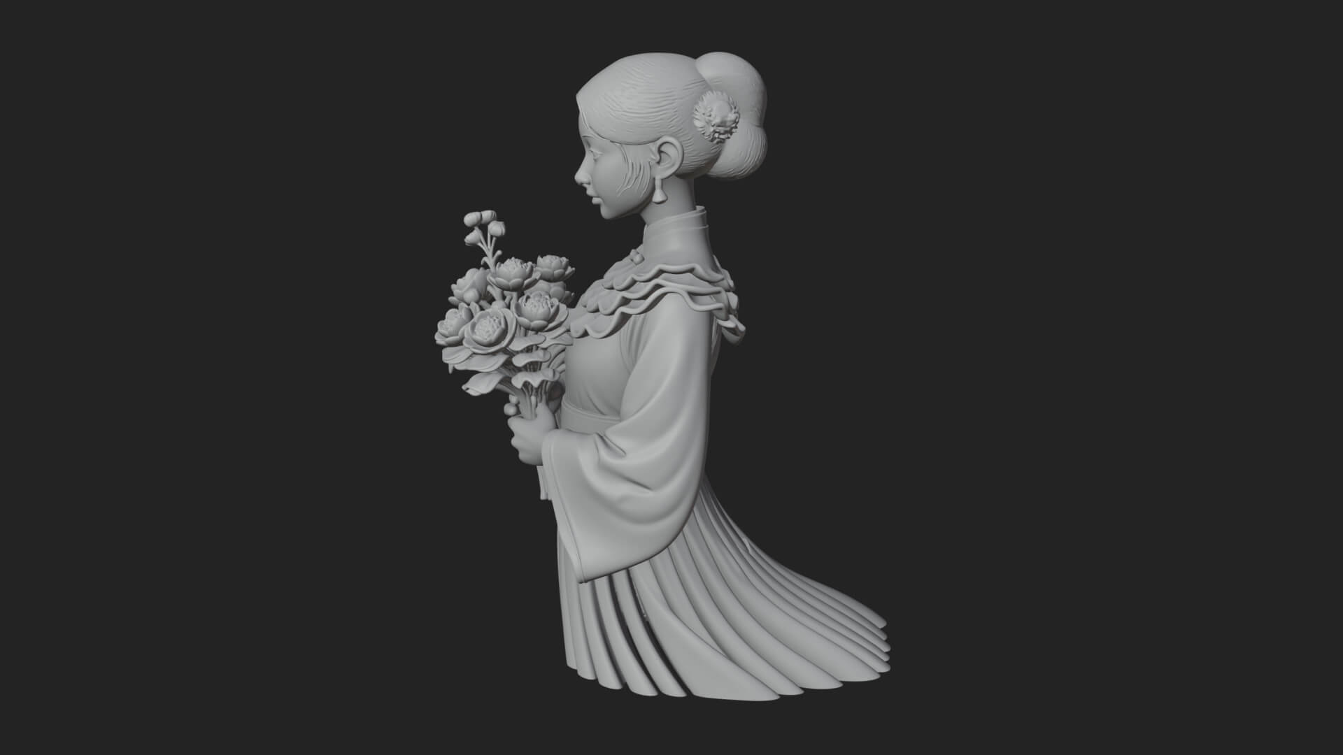 Lady with Flower Basket Statue Design 7 3D Print Model 3D Model