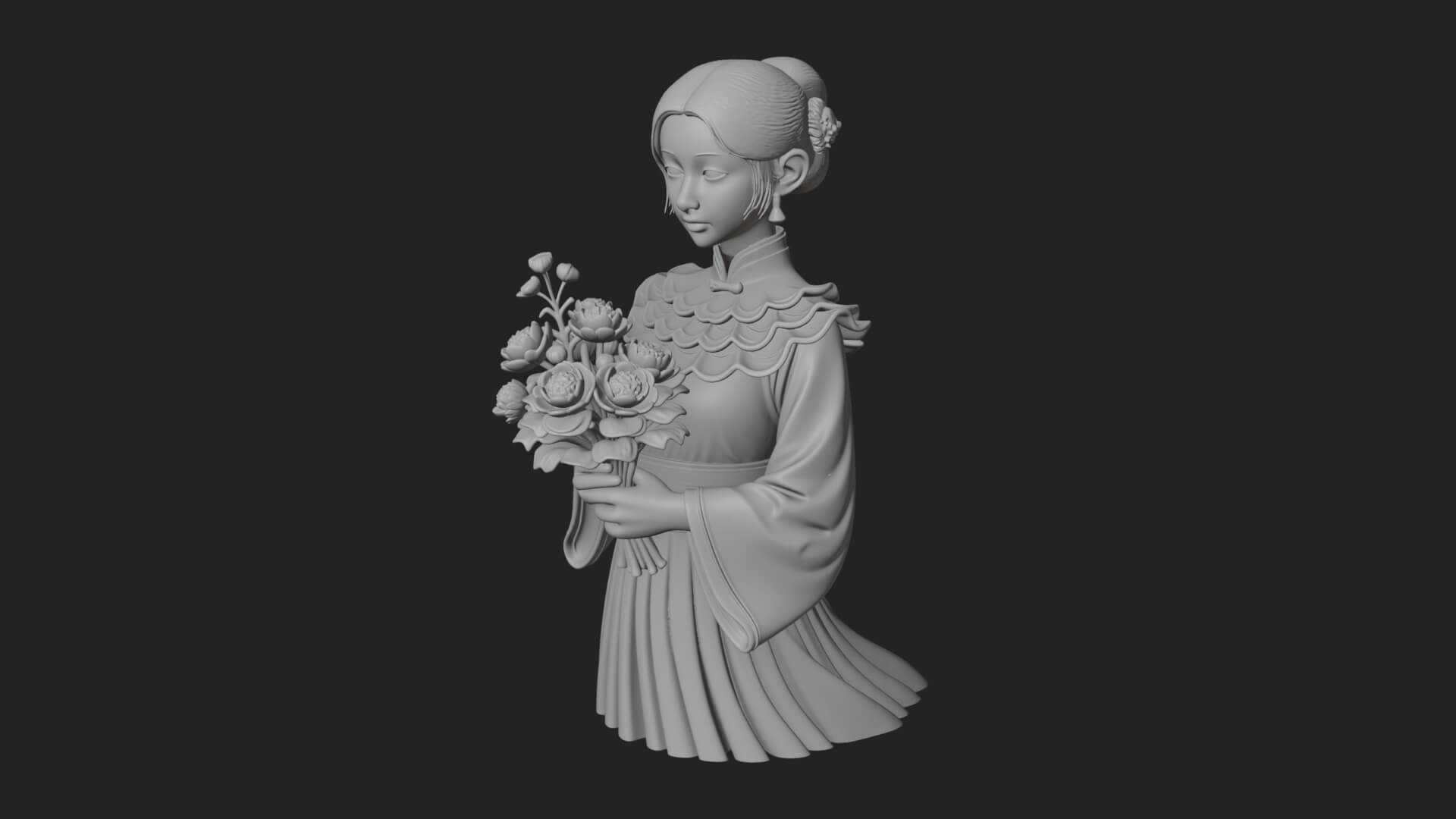 Lady with Flower Basket Statue Design 7 3D Print Model 3D Model