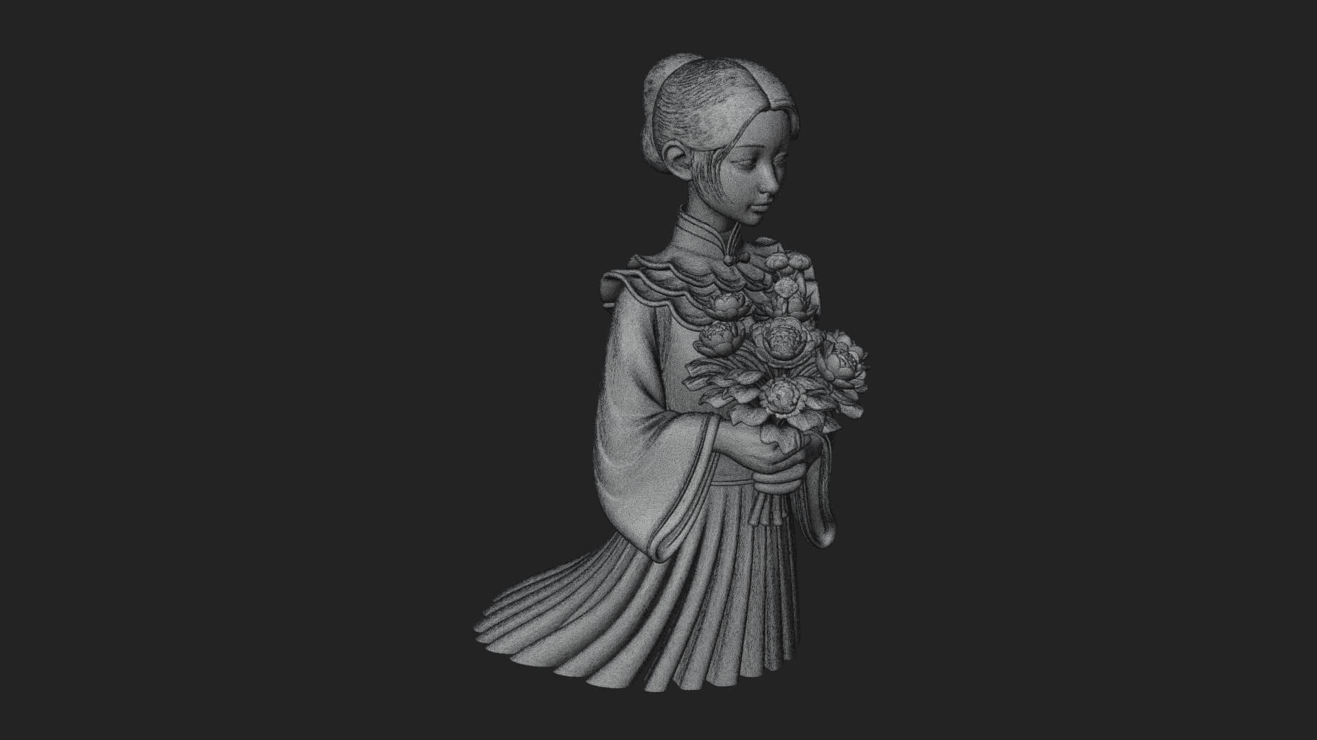 Lady with Flower Basket Statue Design 7 3D Print Model 3D Model