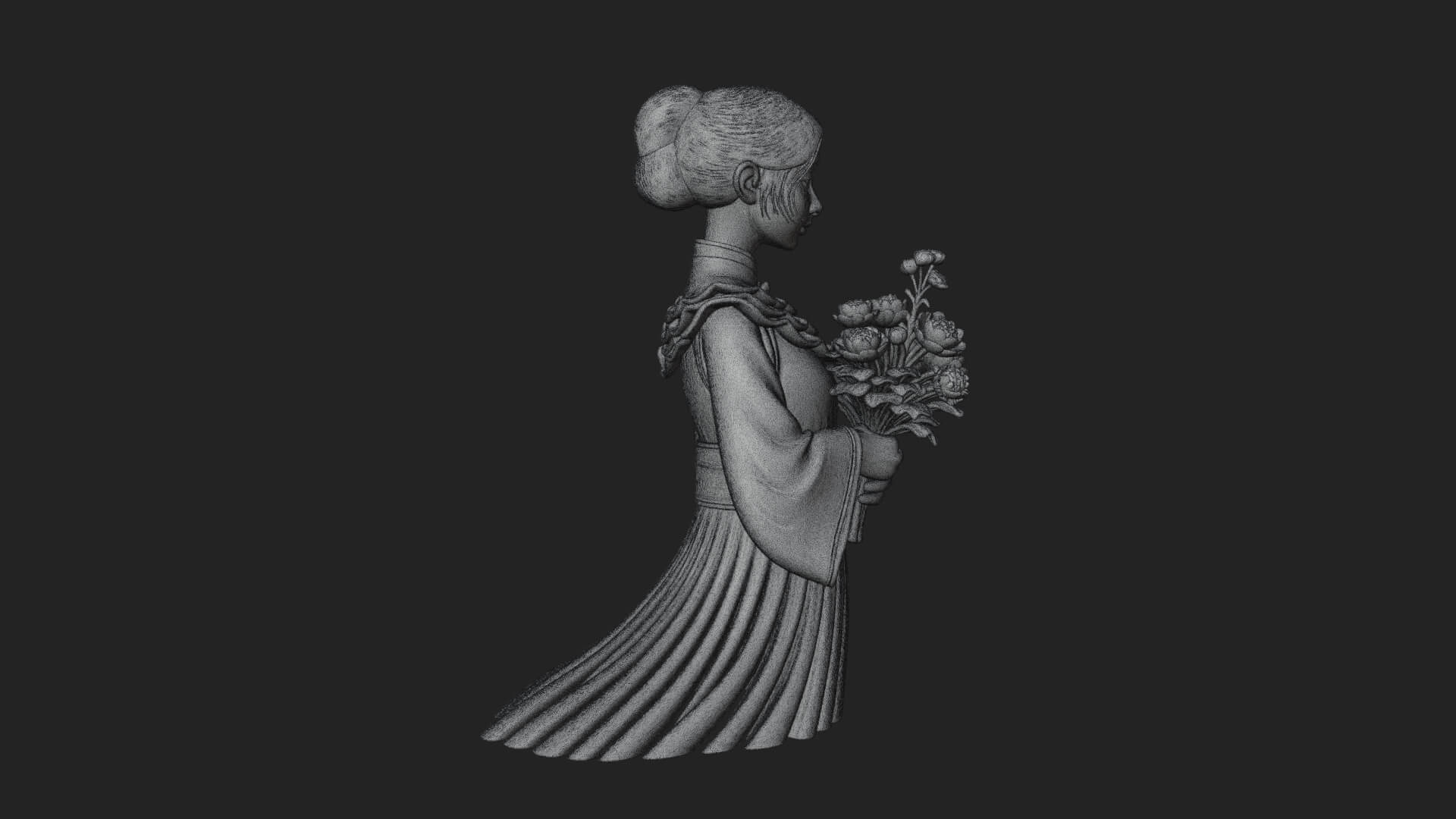 Lady with Flower Basket Statue Design 7 3D Print Model 3D Model