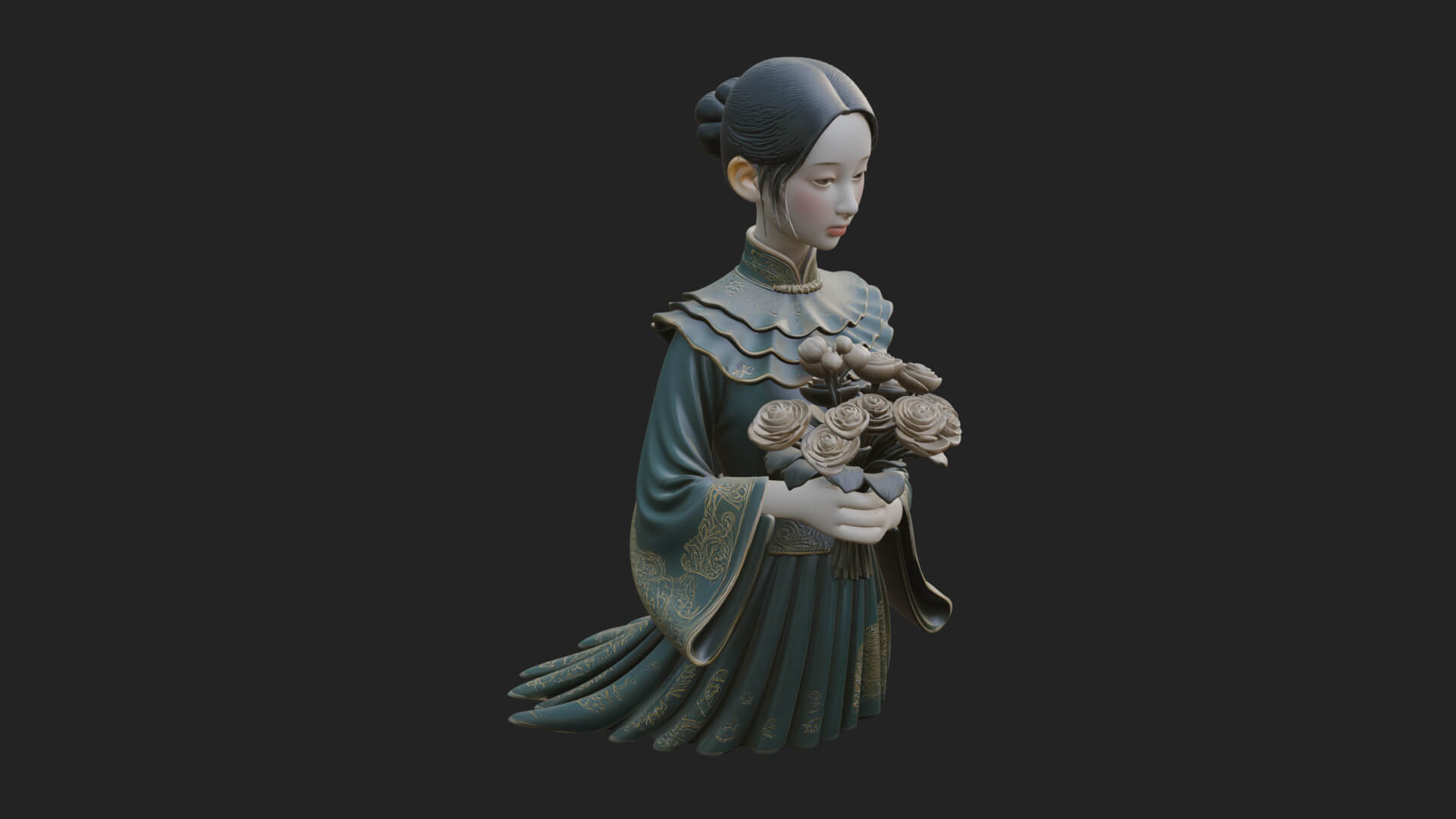 Lady with Flower Basket Statue Design 8 3D Print Model 3D Model