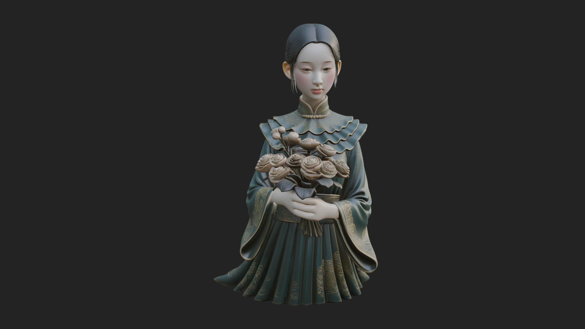Lady with Flower Basket Statue Design 8 3D Print Model 3D Model