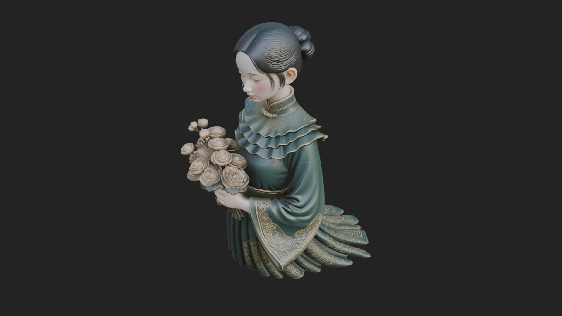 Lady with Flower Basket Statue Design 8 3D Print Model 3D Model