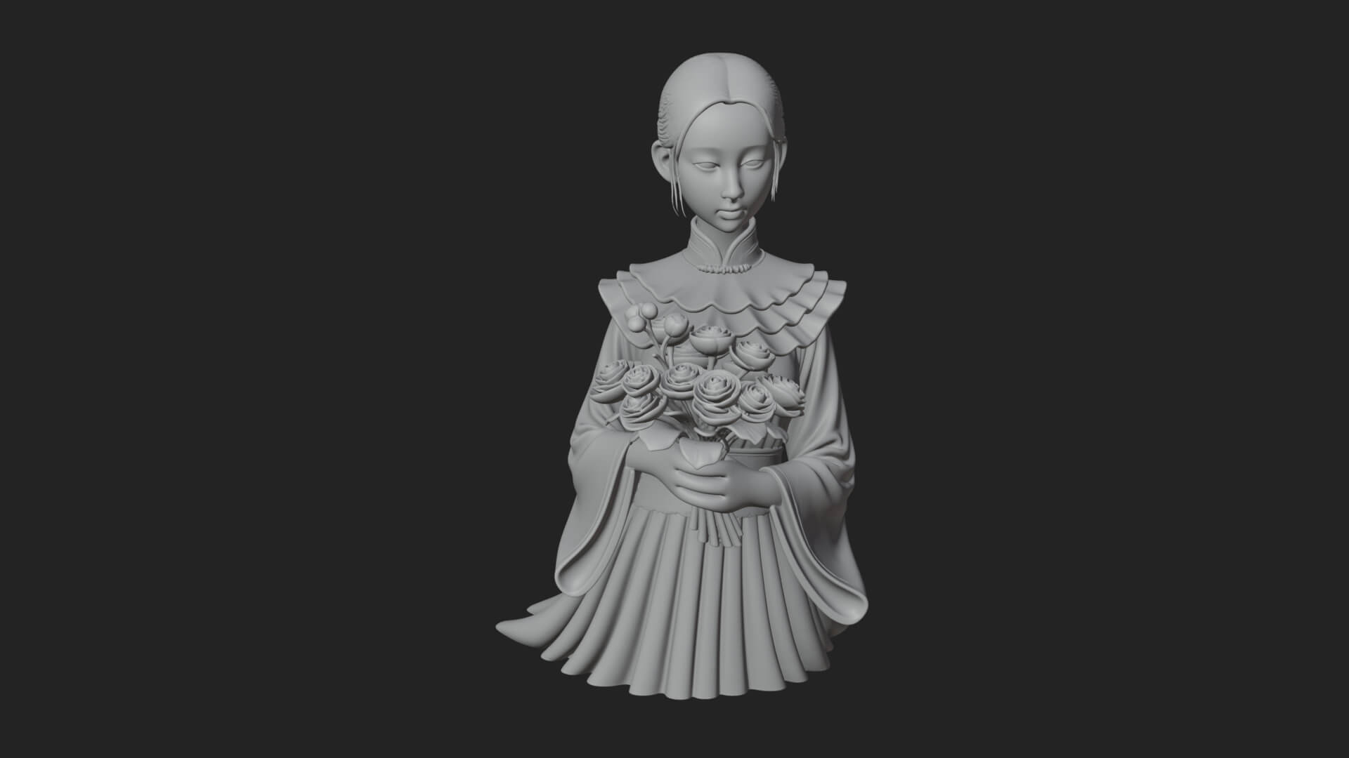 Lady with Flower Basket Statue Design 8 3D Print Model 3D Model