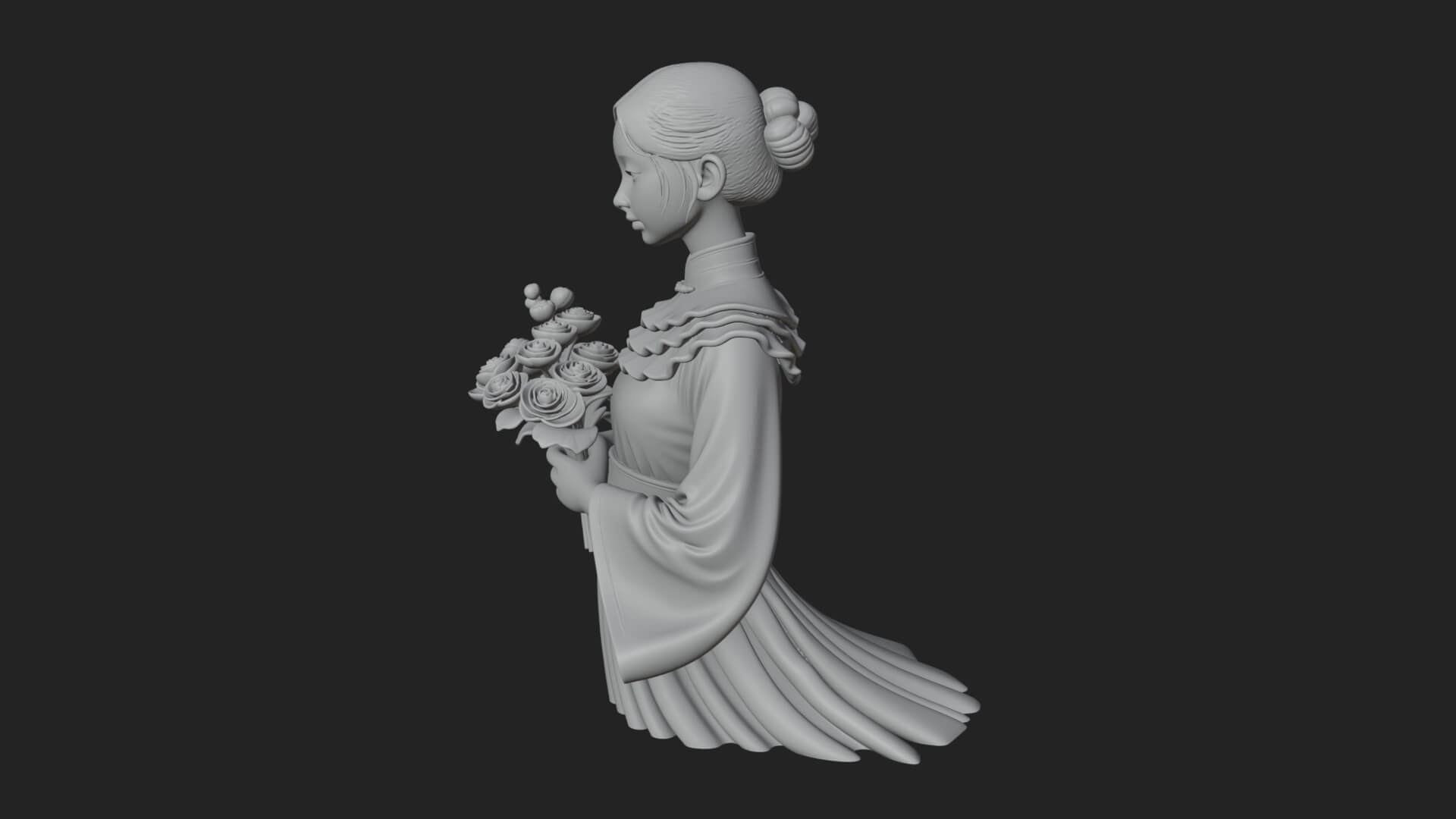 Lady with Flower Basket Statue Design 8 3D Print Model 3D Model
