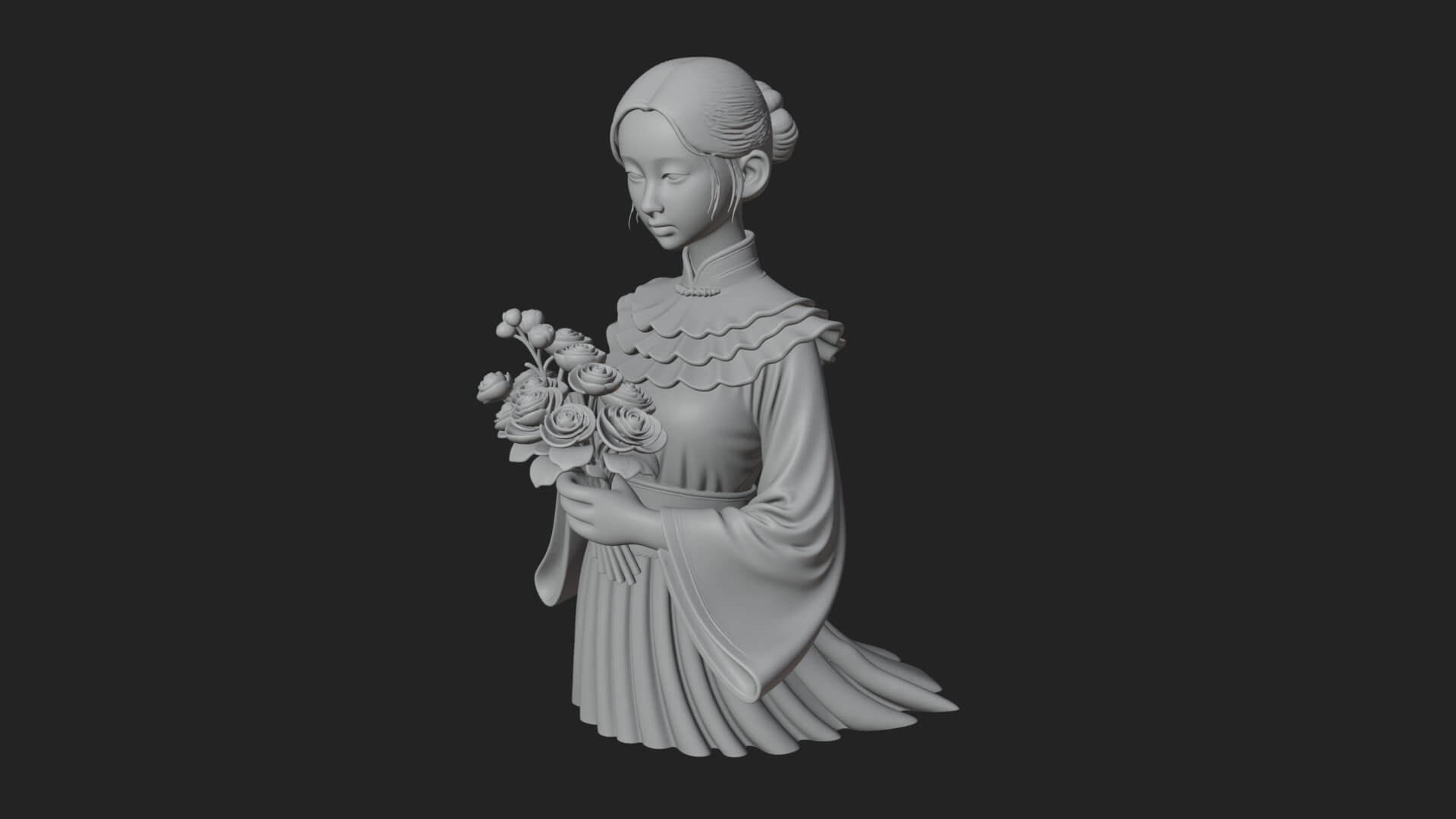 Lady with Flower Basket Statue Design 8 3D Print Model 3D Model