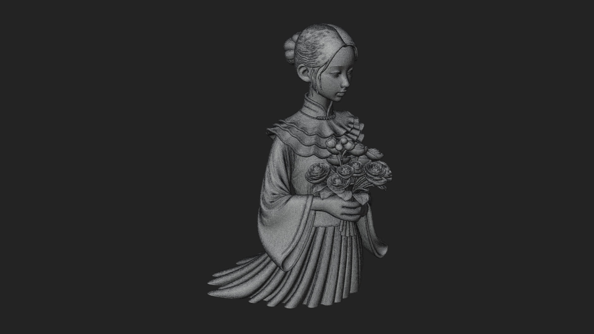 Lady with Flower Basket Statue Design 8 3D Print Model 3D Model