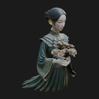 Lady with Flower Basket Statue Design 8 3D Print Model