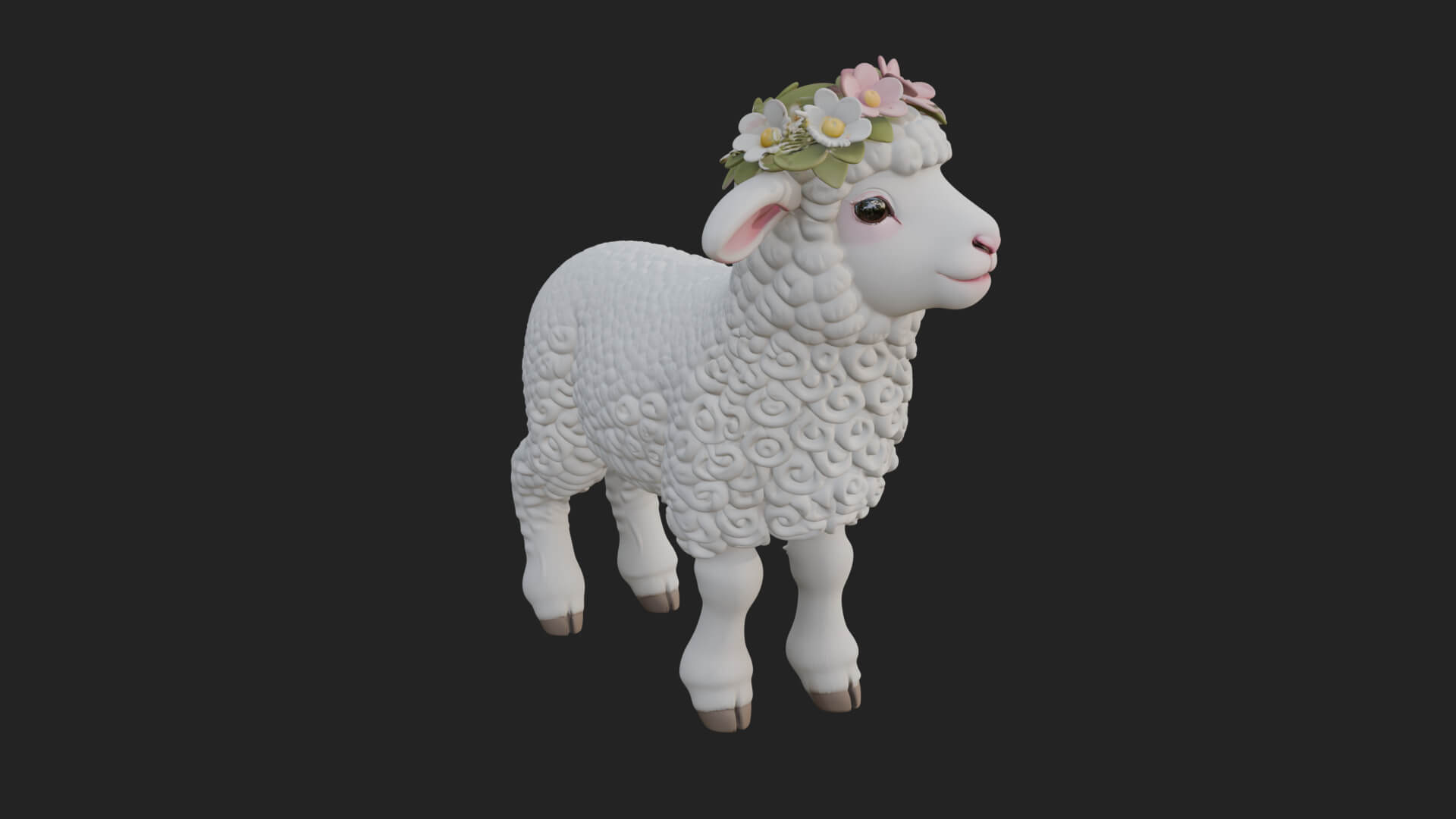 Lamb with Flower Crown Statue Design 1 3D Print Model 3D Model