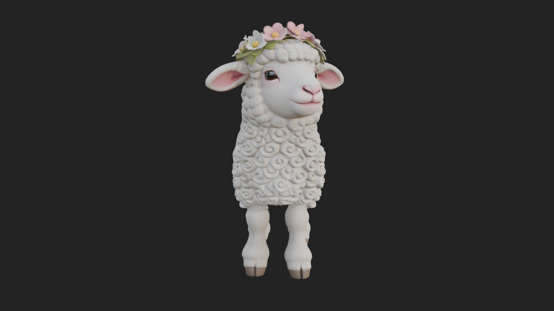 Lamb with Flower Crown Statue Design 1 3D Print Model 3D Model