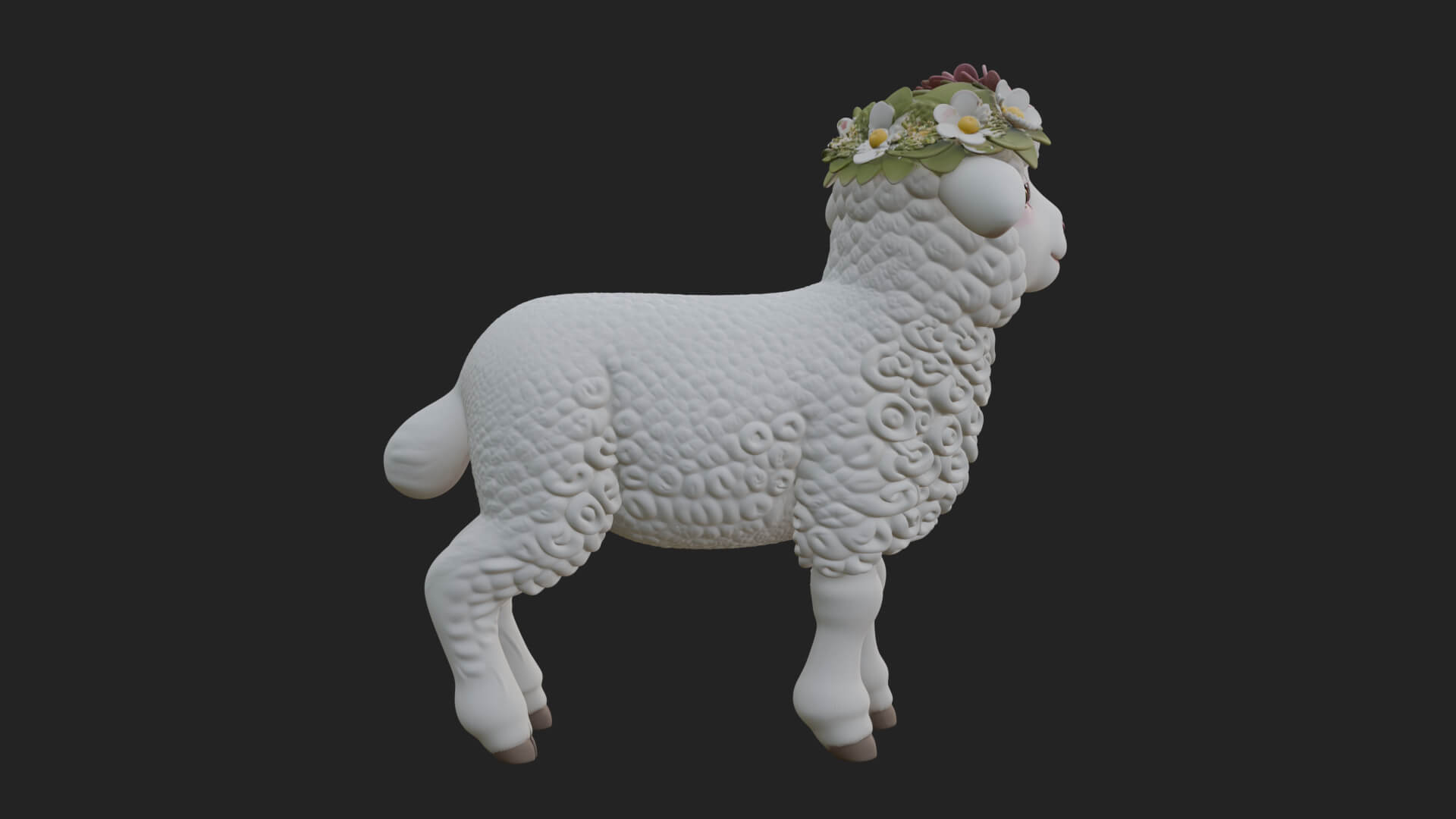 Lamb with Flower Crown Statue Design 1 3D Print Model 3D Model
