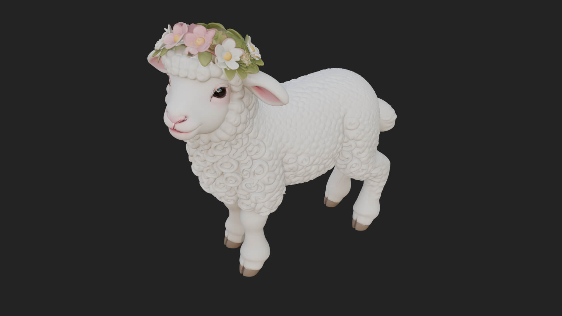 Lamb with Flower Crown Statue Design 1 3D Print Model 3D Model