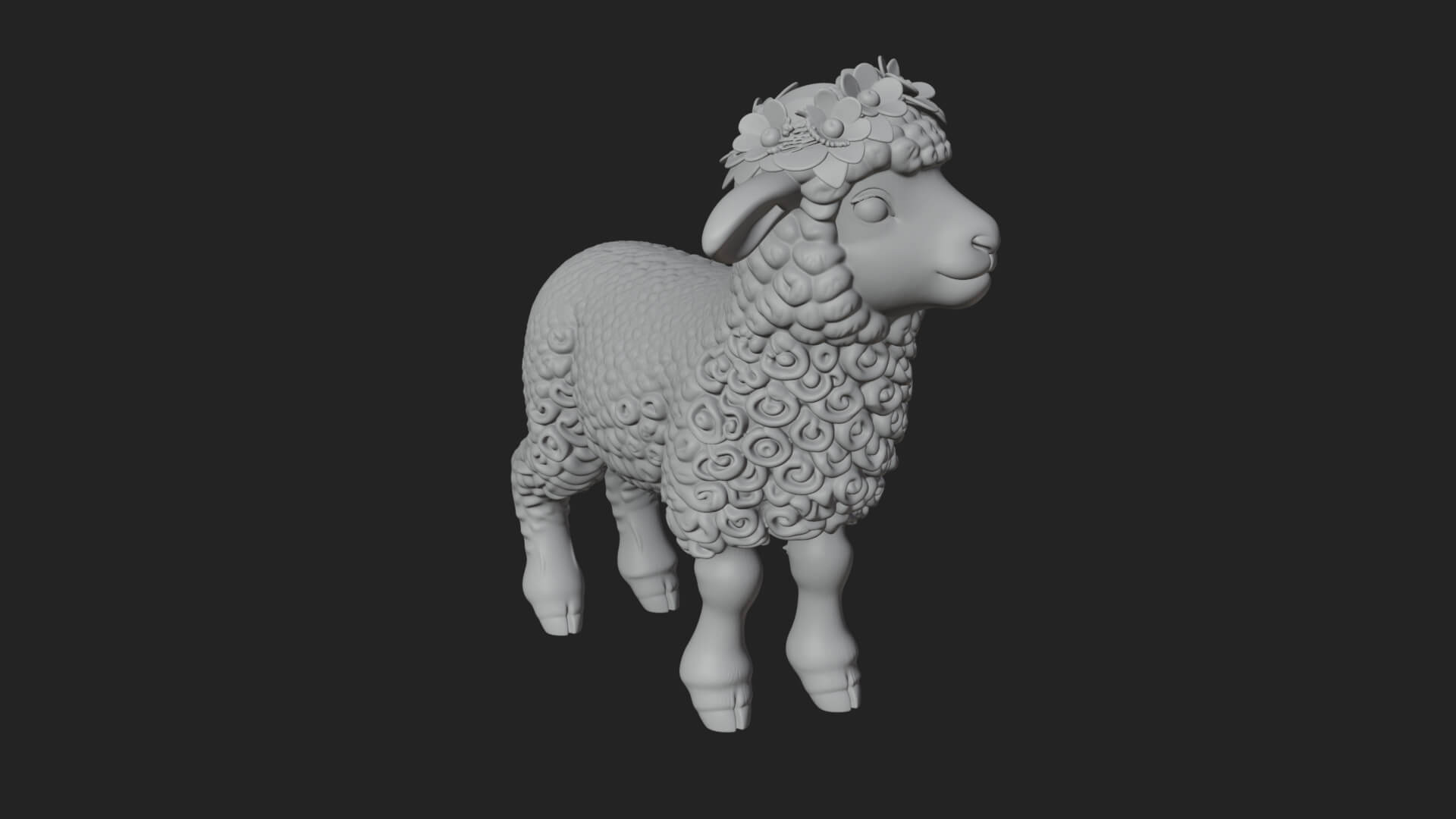 Lamb with Flower Crown Statue Design 1 3D Print Model 3D Model