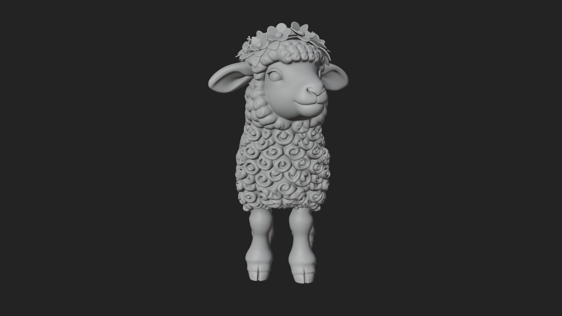 Lamb with Flower Crown Statue Design 1 3D Print Model 3D Model