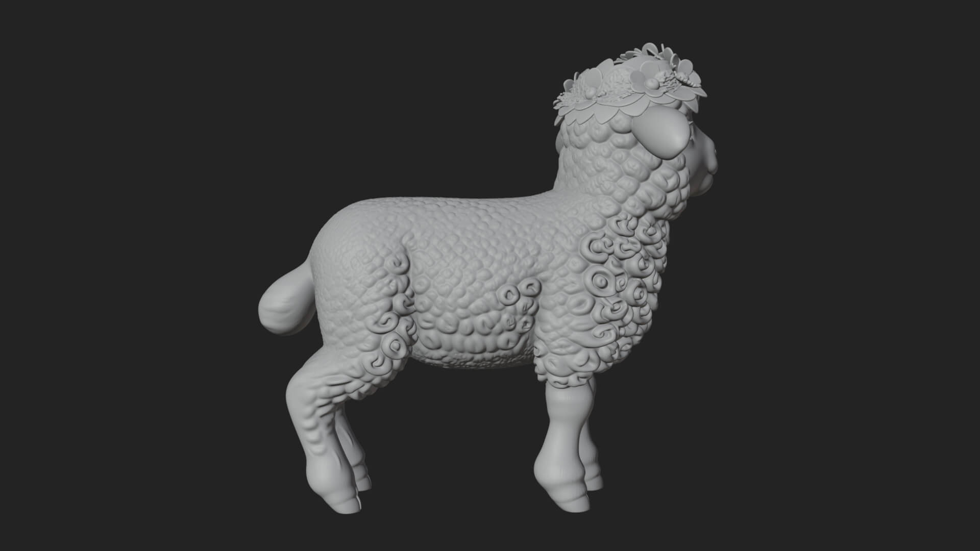 Lamb with Flower Crown Statue Design 1 3D Print Model 3D Model