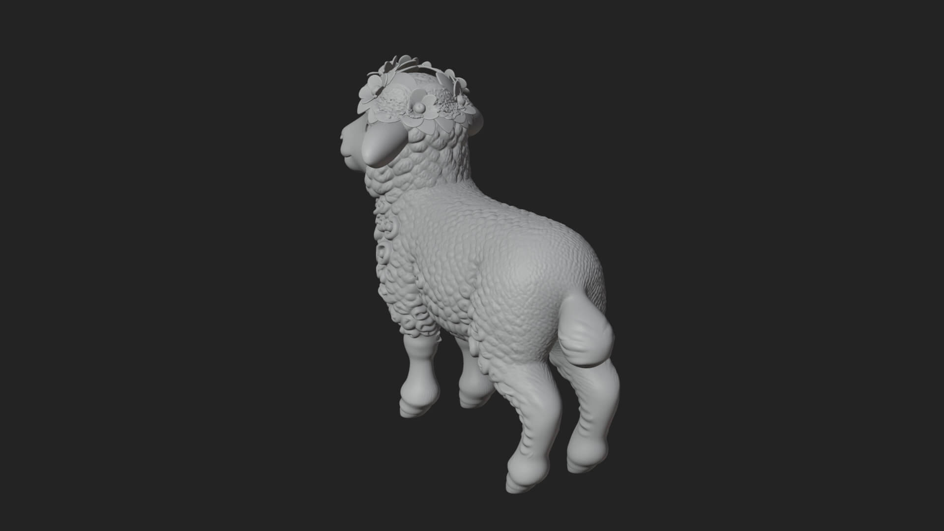 Lamb with Flower Crown Statue Design 1 3D Print Model 3D Model