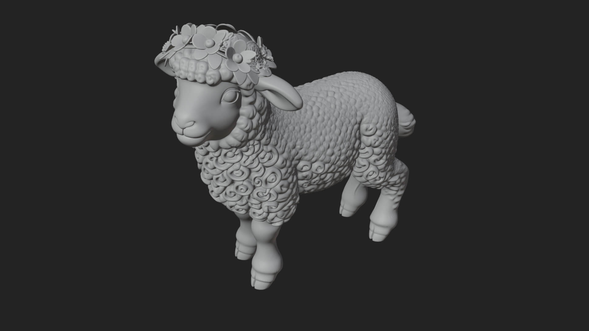 Lamb with Flower Crown Statue Design 1 3D Print Model 3D Model
