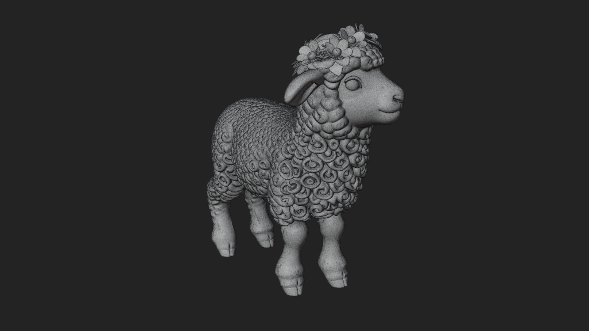 Lamb with Flower Crown Statue Design 1 3D Print Model 3D Model