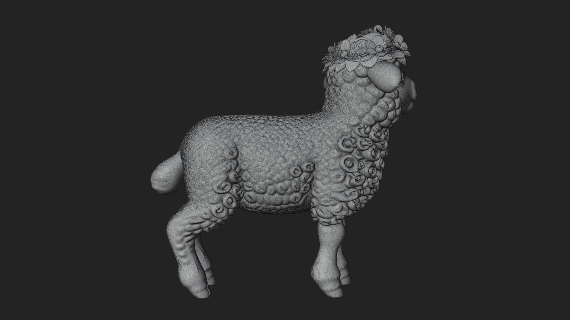 Lamb with Flower Crown Statue Design 1 3D Print Model 3D Model