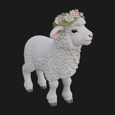 Lamb with Flower Crown Statue Design 1 3D Print Model