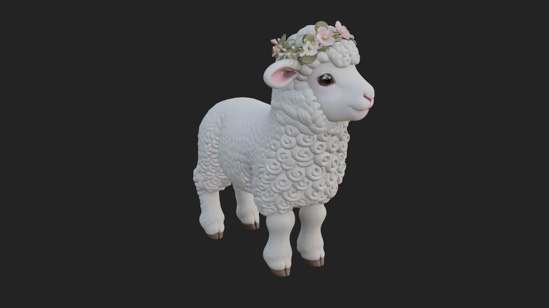 Lamb with Flower Crown Statue Design 2 3D Print Model 3D Model