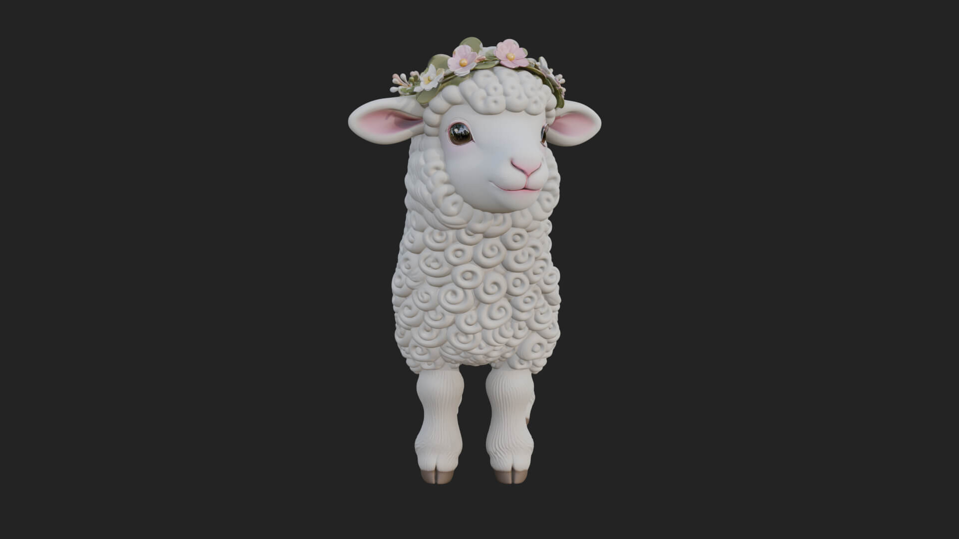 Lamb with Flower Crown Statue Design 2 3D Print Model 3D Model