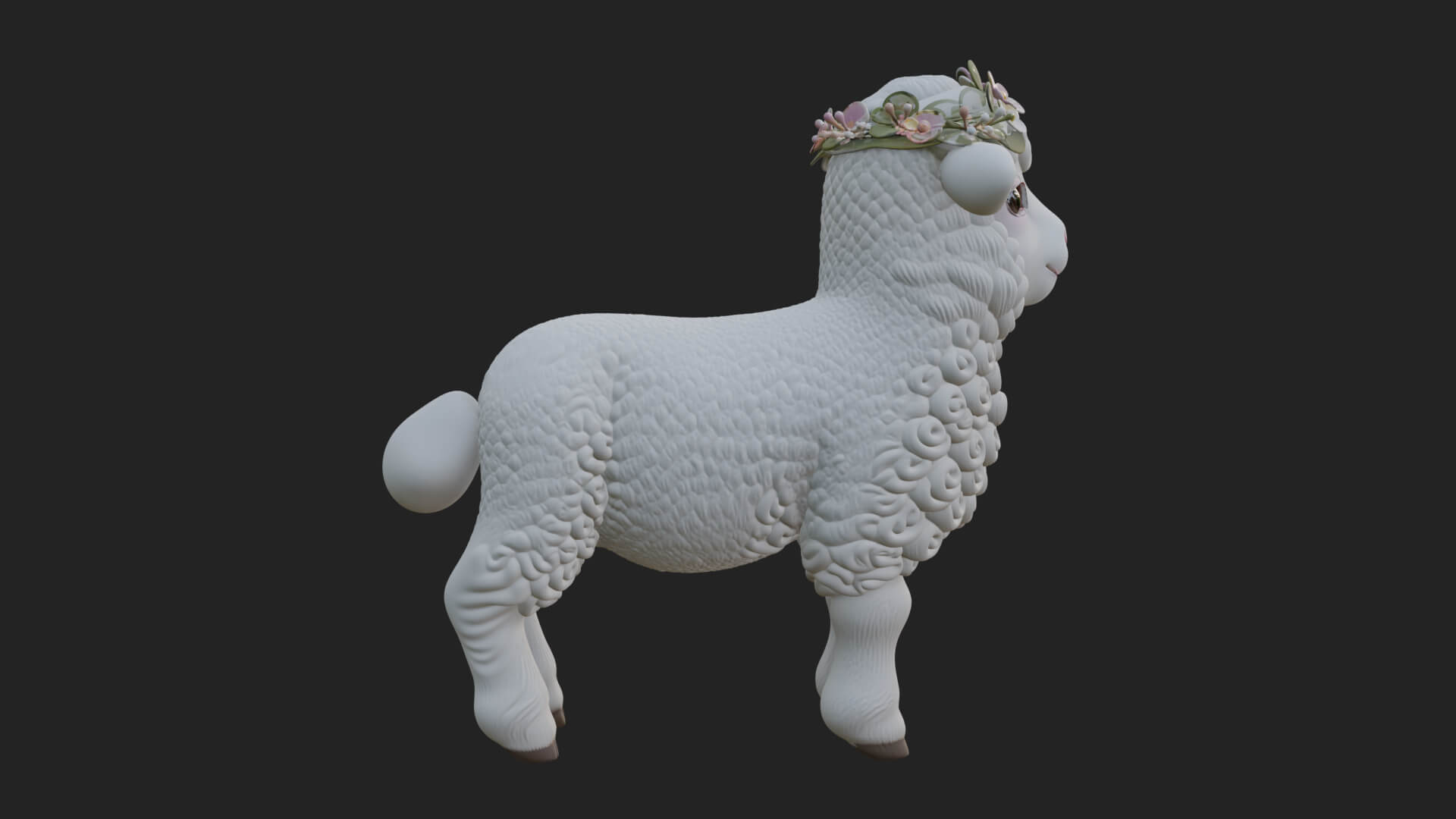 Lamb with Flower Crown Statue Design 2 3D Print Model 3D Model
