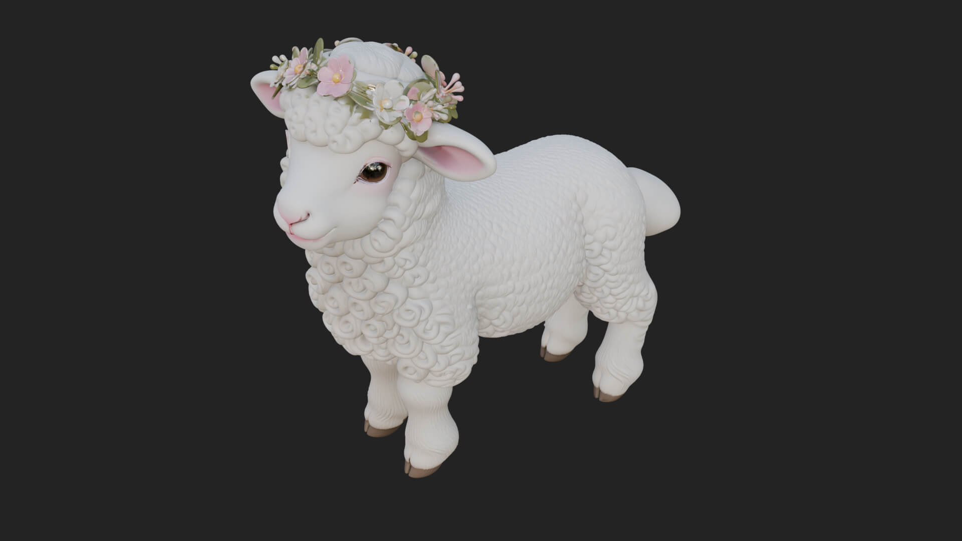 Lamb with Flower Crown Statue Design 2 3D Print Model 3D Model