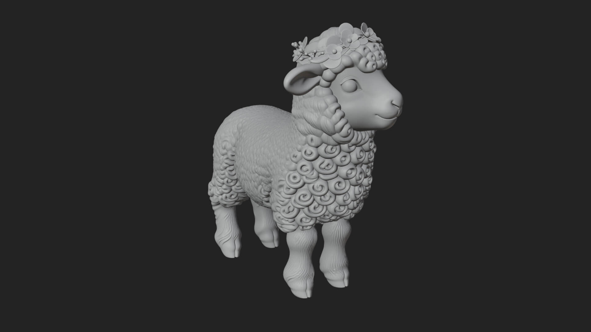 Lamb with Flower Crown Statue Design 2 3D Print Model 3D Model