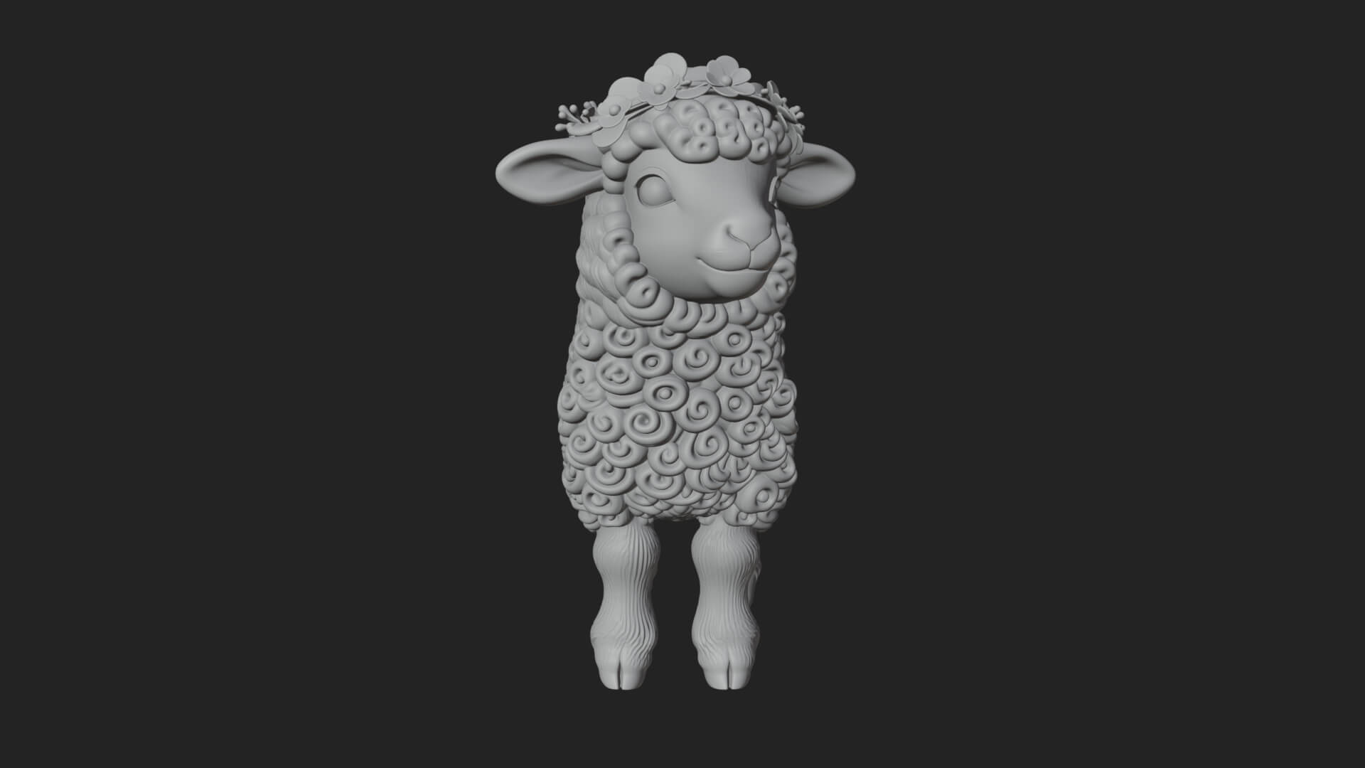 Lamb with Flower Crown Statue Design 2 3D Print Model 3D Model