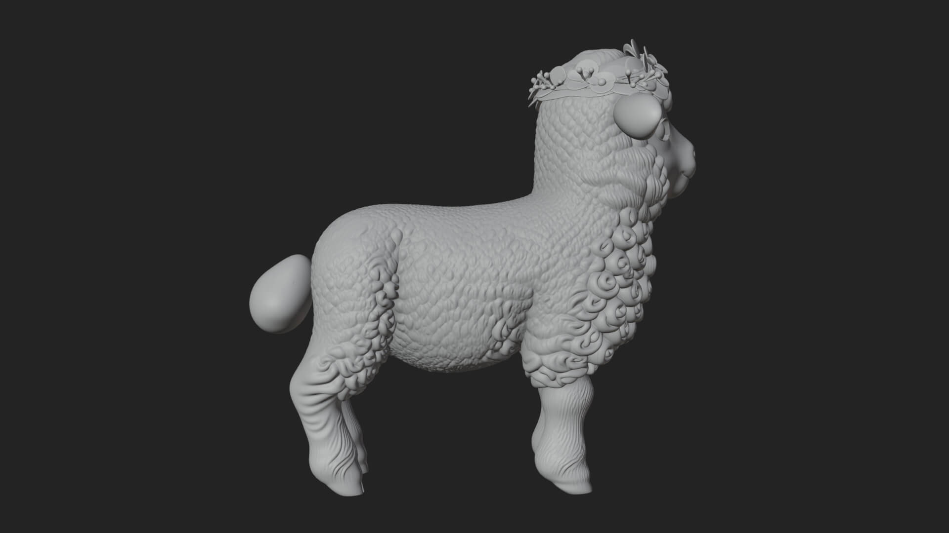 Lamb with Flower Crown Statue Design 2 3D Print Model 3D Model