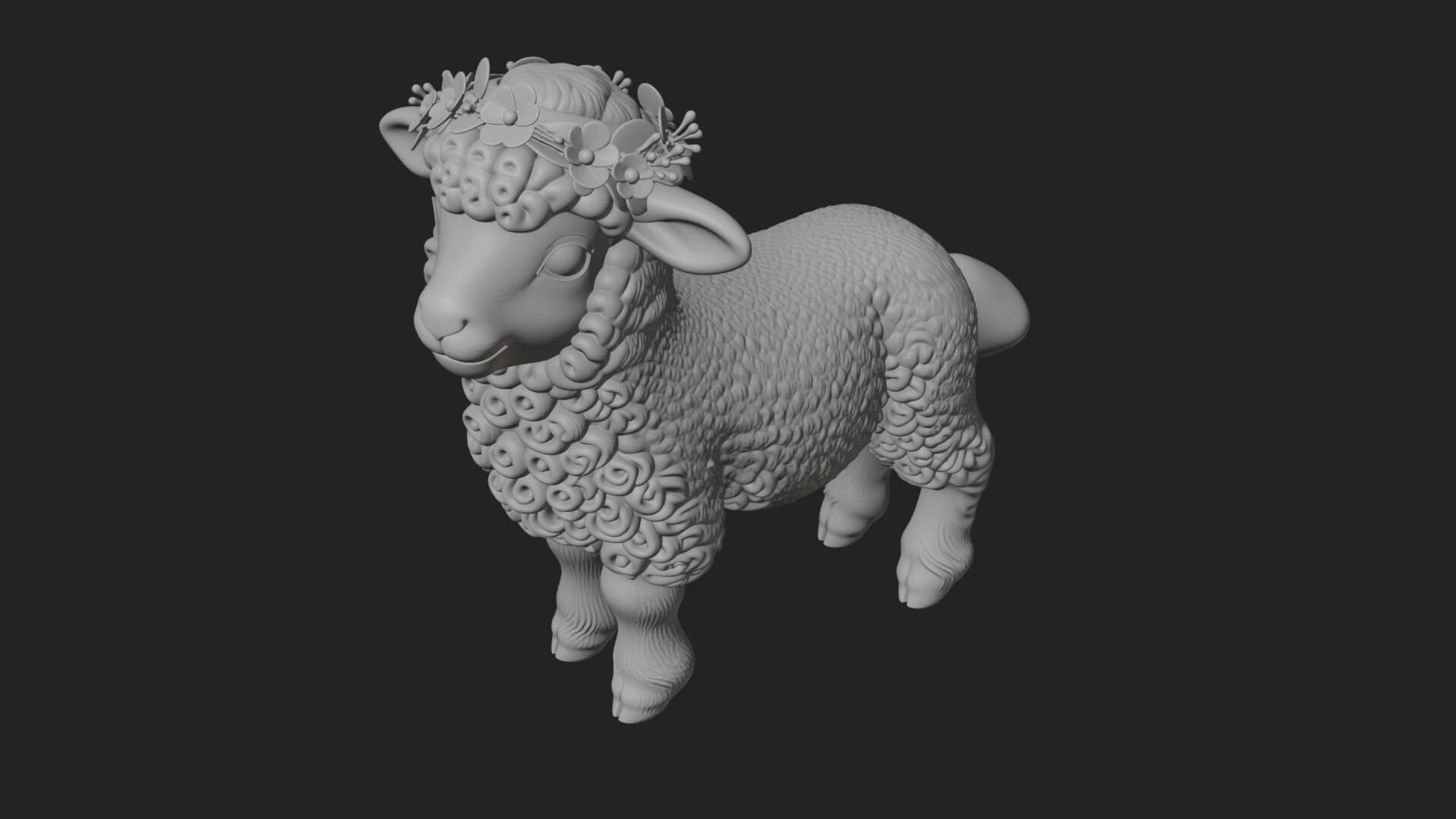 Lamb with Flower Crown Statue Design 2 3D Print Model 3D Model